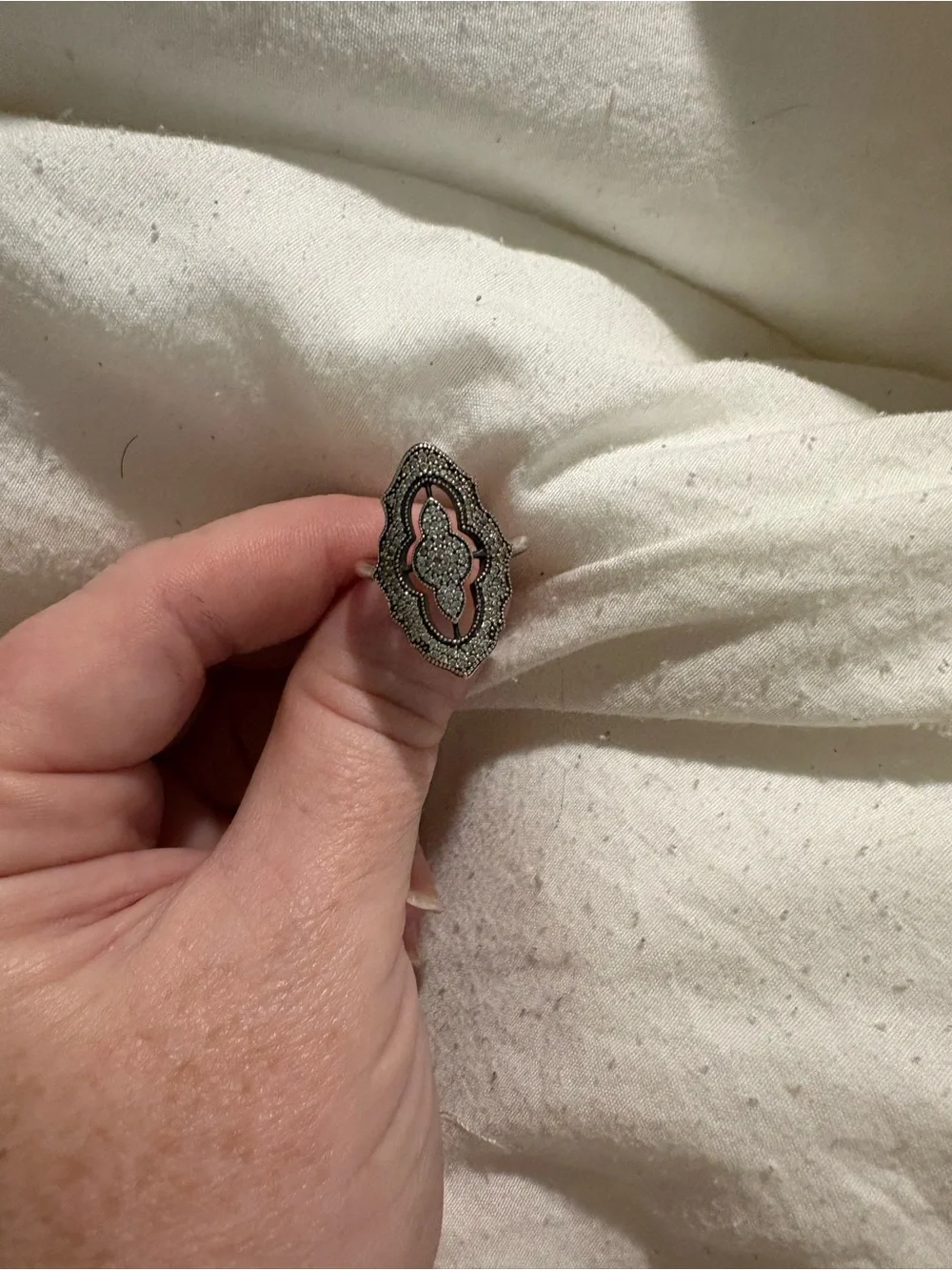 Pandora Silver Filigree Ring with Pink Enamel and Marcasite